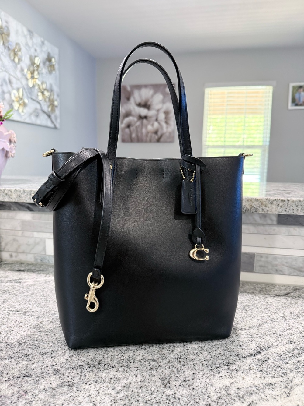 Coach Black Mini Tote with Gold Hardware and Detachable Strap